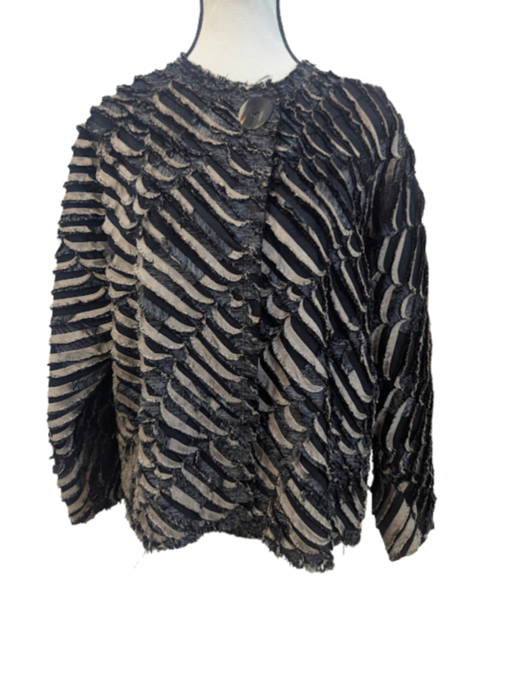 Tim Harding Art to Wear Jacket Black Taupe Textile Art Raw Edge Lagenlook Est L